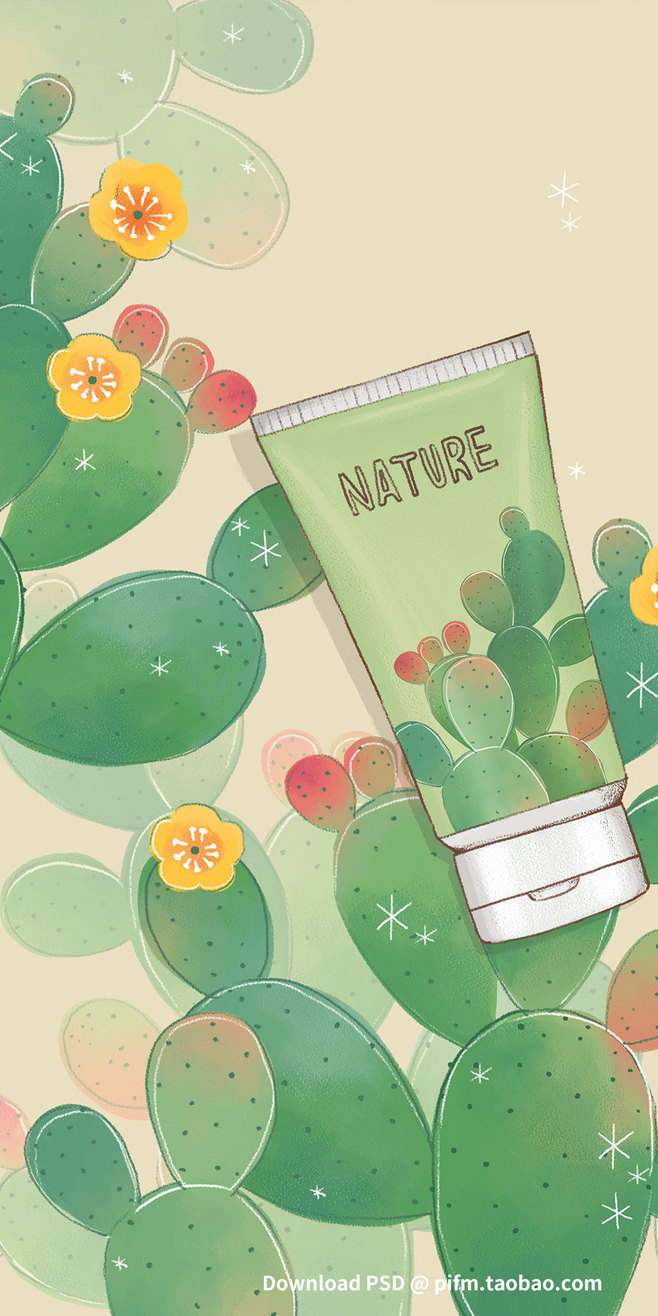 森系美妆 手绘叶子海报背景模板在护肤品与化妆品中的应用